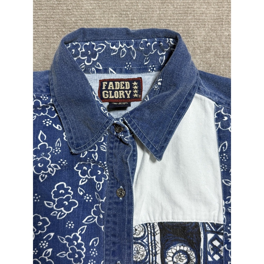 Faded Glory Shirt‎ Mens Large Blue White Patchwork Bandana Western Cowboy Vest